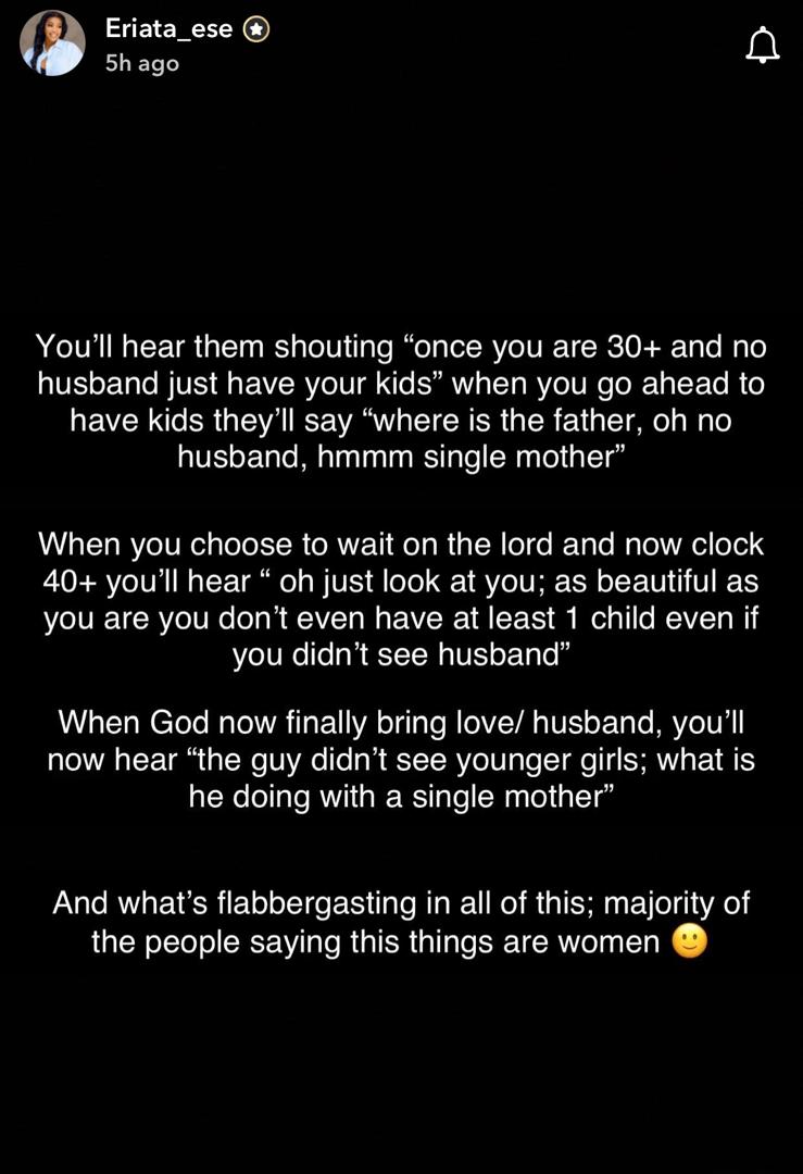 Reality TV star, Ese Eriata, tackles IG user for judging women who have kids out of wedlock